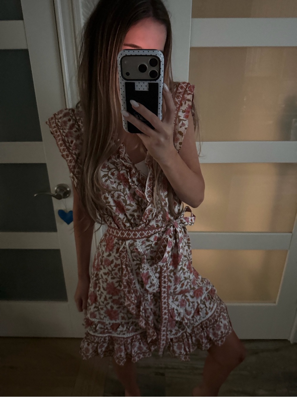 Veronica Beard Floral Wrap Mini Dress in White, Rust and Pink